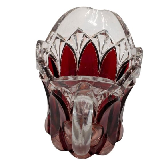 Vtg Ruby Stained Glass Pitcher Etched Victorian Style with Handle 4.5" x 4.5" - Picture 8 of 11